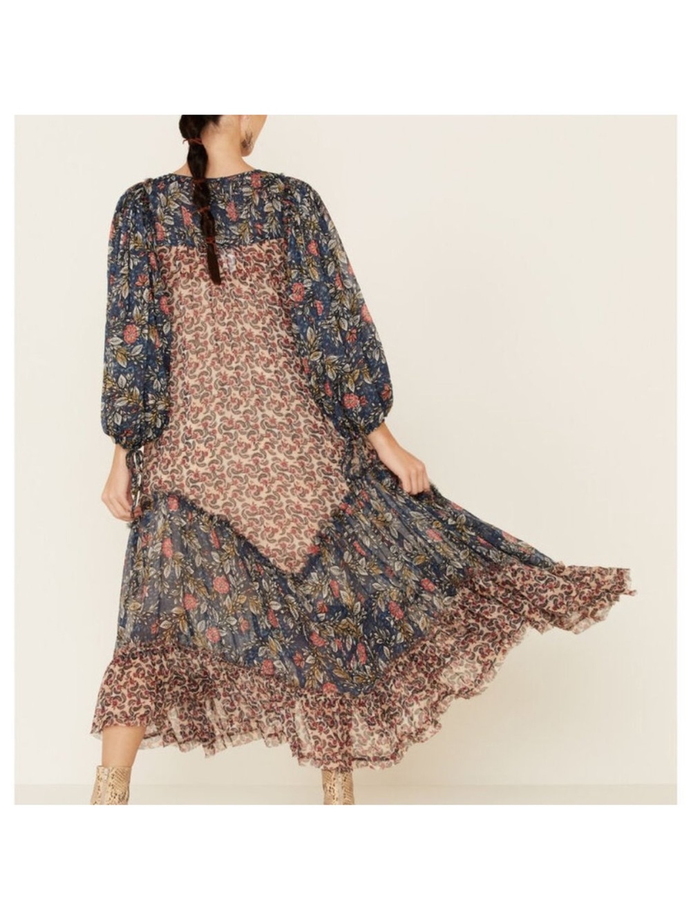 Free People Estelle Chiffon Maxi Dress XS Boho Floral Cottagecore - Picture 2 of 9